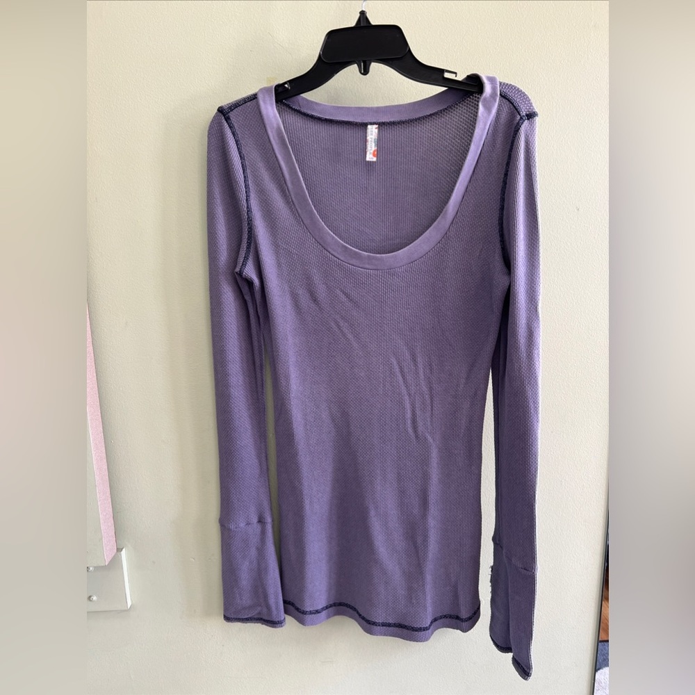 Rare Free People Moto Motor Button Cuff Thermal Top Purple - Picture 4 of 7